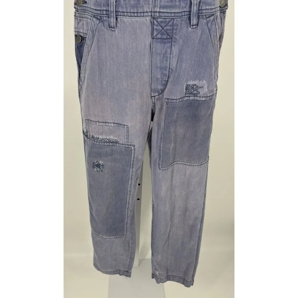 We The Free Vintage Wash Denim Overalls | Distressed Patchwork